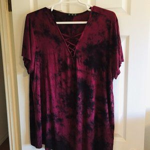 🌸 Plus Size - Maroon BOHO Tye Dye Shirt